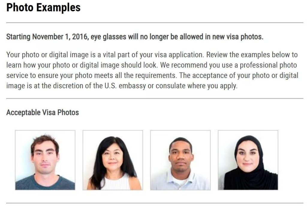 Official website screenshot of passport photo examples-U.S.