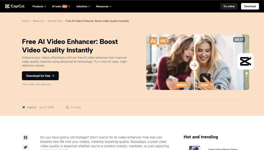 CapCut AI Video Enhancer