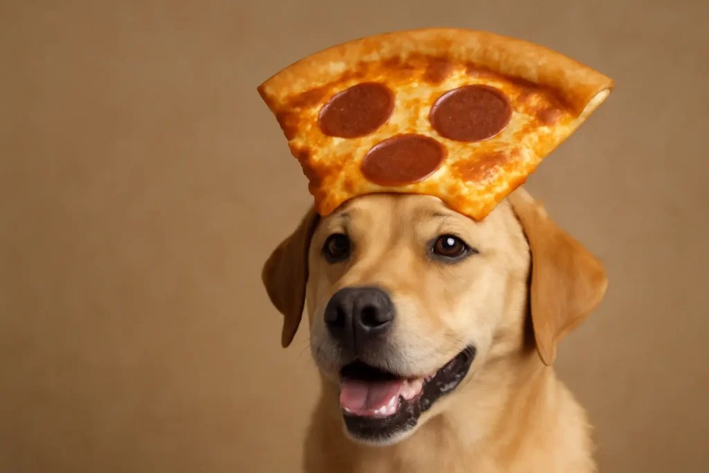 A Dog with a Pizza Hat
