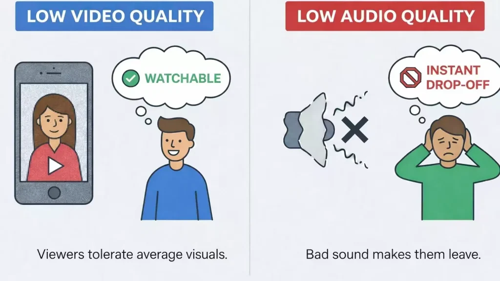 Low Video Quality = Watchable” vs “Low Audio Quality = Instant drop-off