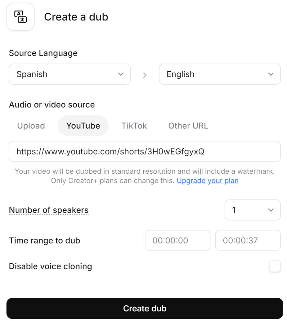 Elevenlabs AI dubbing